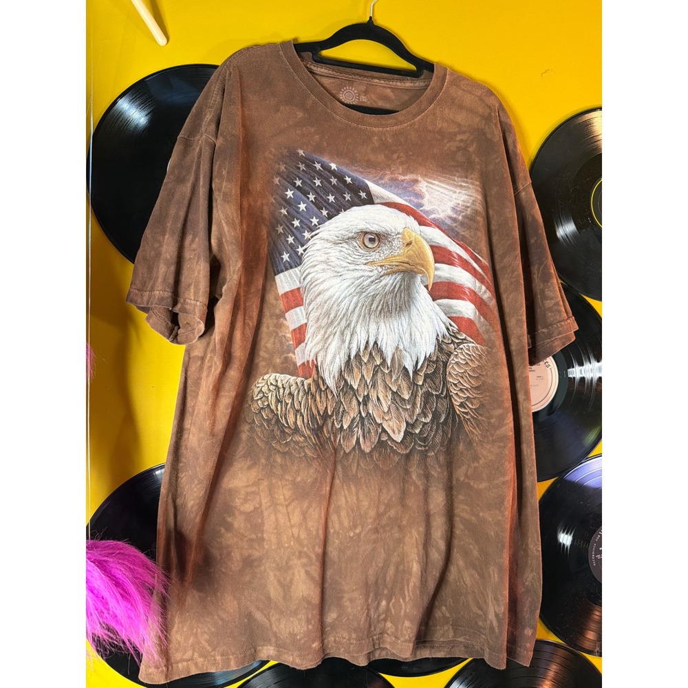 The Mountain Mens Bald Eagle American Flag Tie Dye Graphic T-Shirt Brown XL